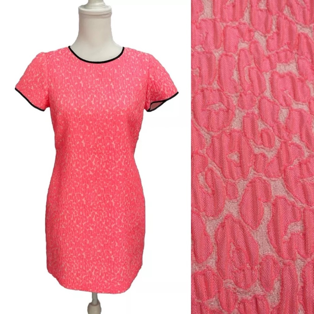 Banana Republic Neon Pink Leopard Animal Print Short Sleeve Shift Dress 4P